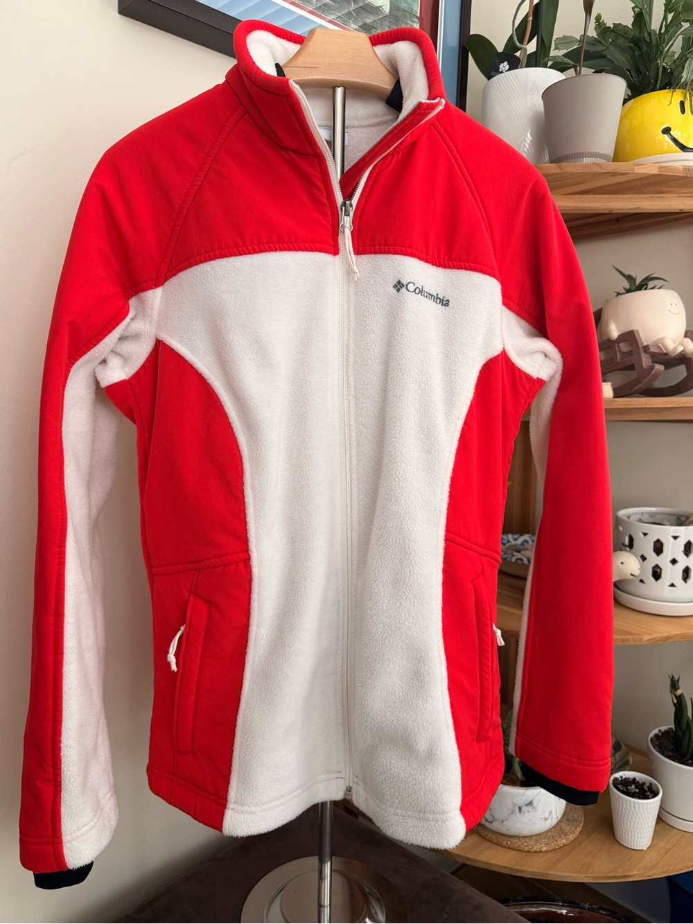 Columbia Red and White Women’s Full-Zip Fleece Jacket